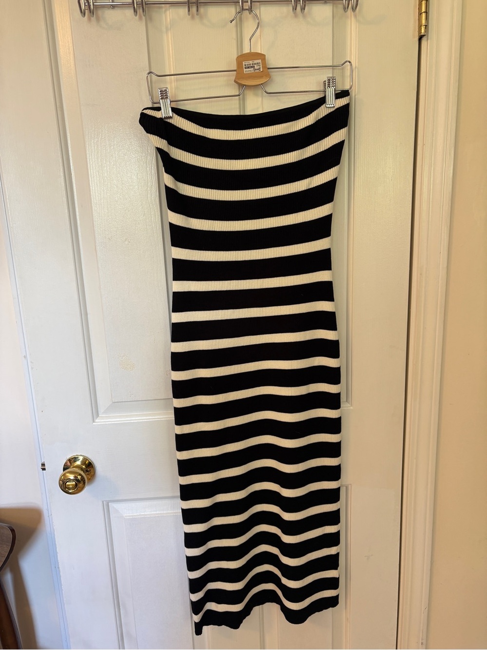 H&M Black & Cream Ribbed Striped strapless Midi Dress